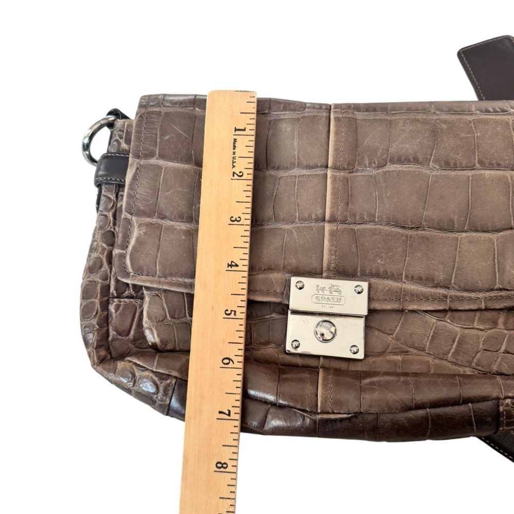 Coach Legacy Croc Embossed Leather Shoulder Bag Brown Chain Strap - Picture 11 of 14